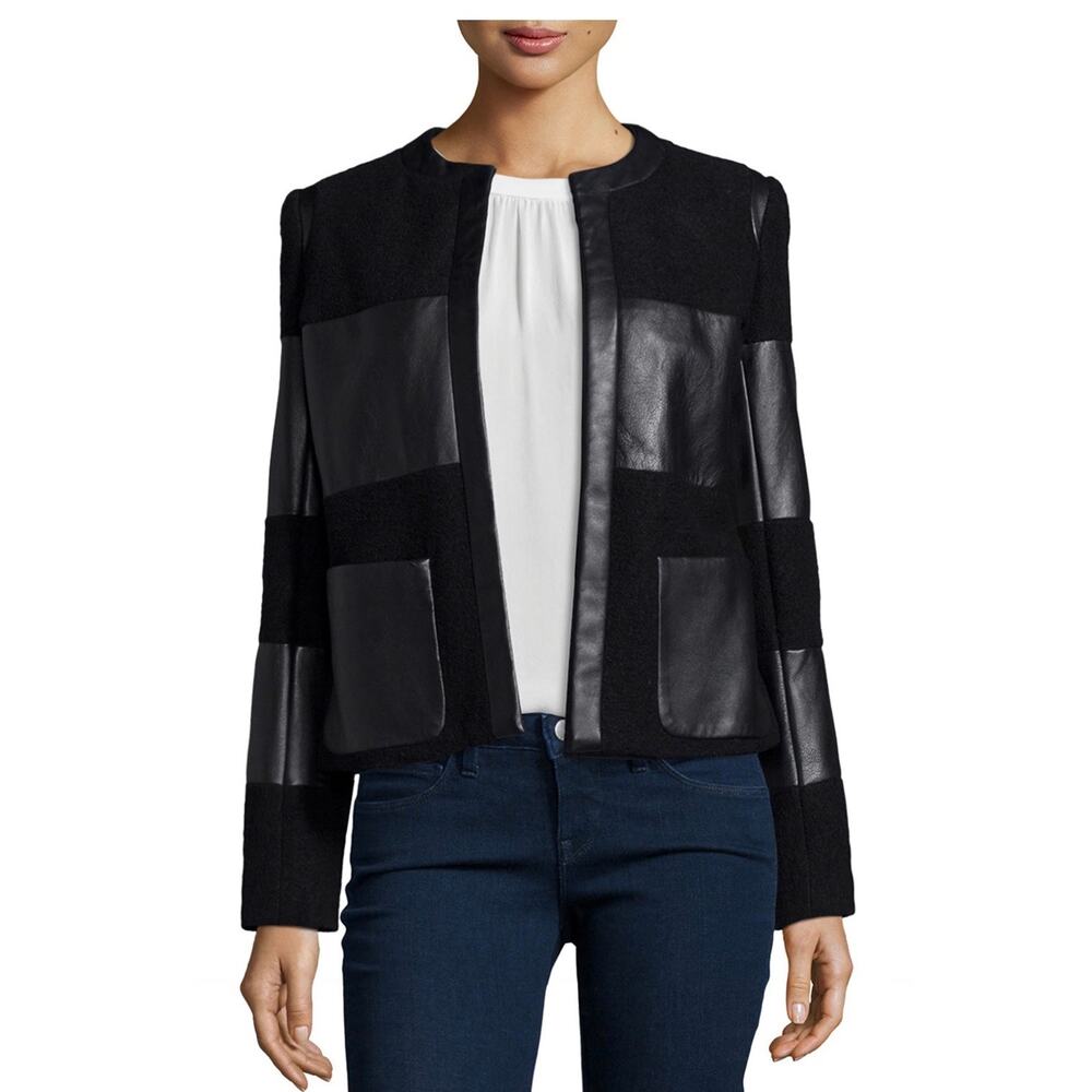 L'AGENCE Harper Black Leather Panel Jacket